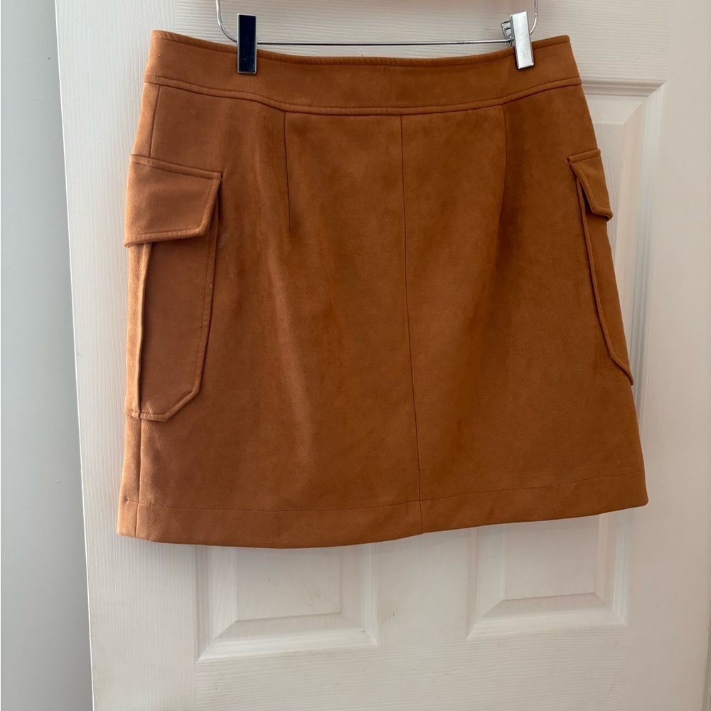 Joe Fresh tan brown faux suede button front skirt size 12 with pockets - Picture 3 of 10